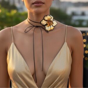 Gold Oversized Flower Choker Necklace Evening Accessories